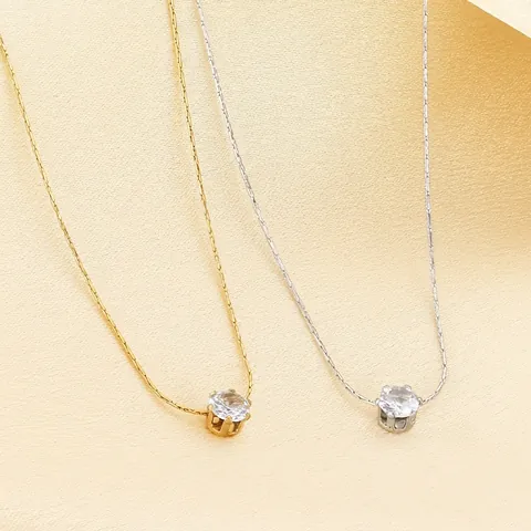 Collier Pendentif Élégant En Acier Inoxydable Avec Zircone Ronde À Six Griffes Bijoux De Luxe Minimalistes Pour Femmes