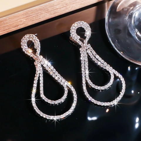 Luxus Legierung Strass Tropfen Ohrringe Für Damen Lang Geometrisch Wassertropfen Quaste Ohrstecker Für Hochzeit Party Schmuck