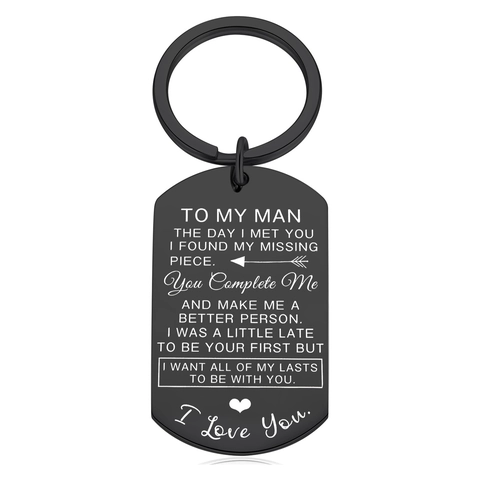 Portachiavi In Acciaio Inossidabile Inciso To My Man Woman Pendente Targhetta Militare Anniversario San Valentino Regalo Romantico