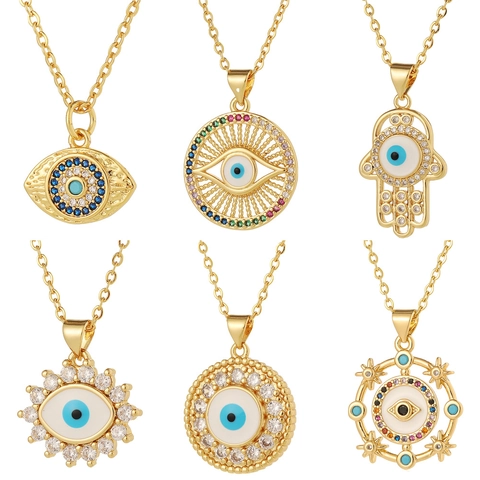 Evil Eye Anhänger Halskette Vergoldetes Kupfer Mit Zirkonia Hamsa Hand Kleeblatt Charm Schutzschmuck Für Damen