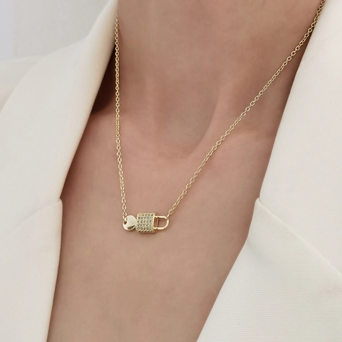 Copper Zirconia Padlock Key Pendant Necklace For Women Elegant 14K Gold Silver Plated Fashion Clavicle Necklace Jewelry