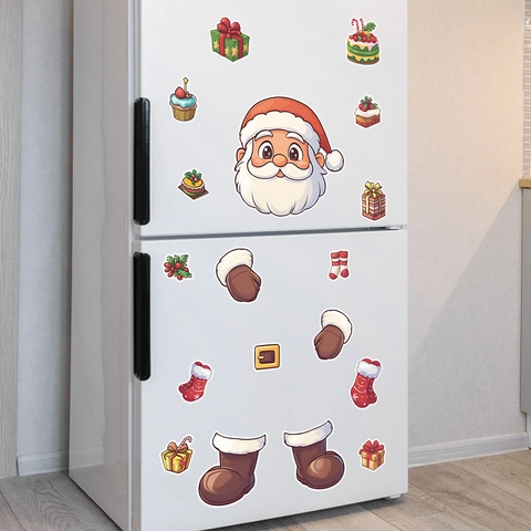 Weihnachts Kühlschrank Aufkleber PVC Weihnachtsmann DIY Cartoon Küche Haus Wand Deko Abnehmbar Festival Ornamente