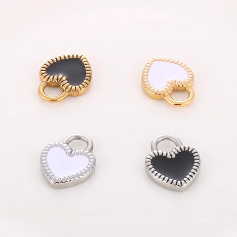 Colgante De Corazón De Acero Inoxidable Esmalte Accesorios Para Hacer Joyas DIY Con Charm De Borde De Encaje