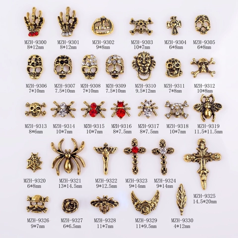 Gothic Halloween Alloy Nail Art Charms 3D Retro Skull Spider Cross Pumpkin Manicure Decorations DIY Punk Jewelry Accessories