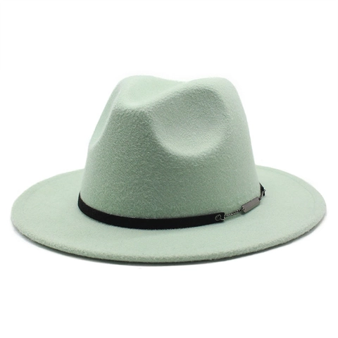 Elegant Wool Felt Fedora Hat Wide Brim Vintage Jazz Cap With Metal Chain Decoration For Men And Women