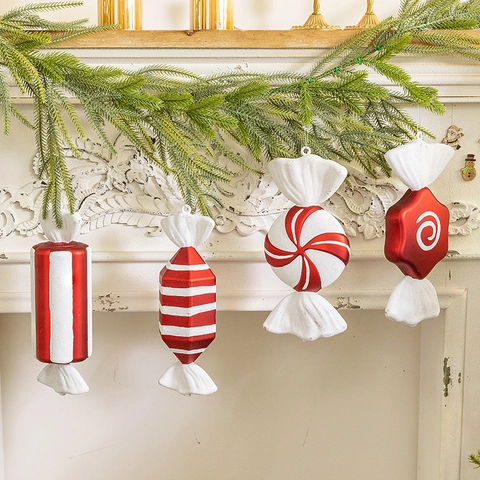 Christmas Candy Cane Ornaments Painted Red White Lollipop Hanging Decoration Plastic Large Swirl Star Cylinder For Festive Tree Party