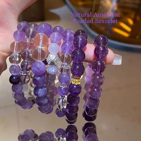 Handcrafted Natural Amethyst Beaded Bracelet With Hetian Jade Agate Crystal Stone Elegant Vintage Jewelry For Women