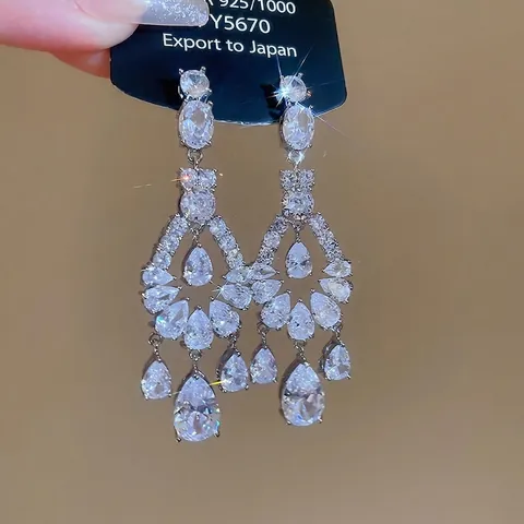 Eleganti Orecchini A Lampadario Con Zircone E Perno In Argento Sterling 925 Gioielli Di Moda Per Donna
