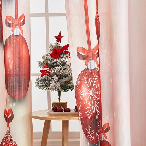 Kerstgordijnen Polyester Bedrukt Halfschaduw Roede Zak Voor Woonkamer Vakantie Decoratie Amerikaanse Stijl Kerstman Sneeuwpop