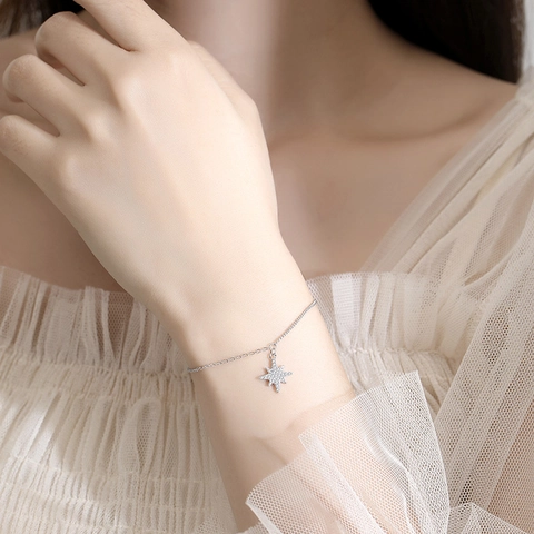 925 Sterling Silver Octagonal Star Bracelet For Women Full Zirconia Pave North Star Pendant Adjustable Chain Fashion Jewelry