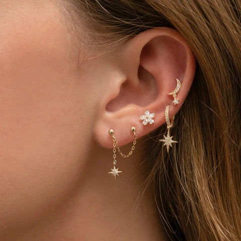 Flower Stud Earrings With Zircon Copper And 925 Sterling Silver Earring Post Simple Elegant Chic Fashion For Women Jewelry