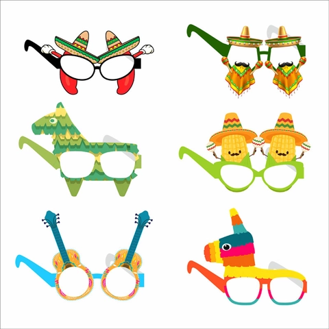 Gafas de Fiesta Mexicana Accesorios de Fotomatón de Papel Para Cinco De Mayo Sombrero Cactus Chili Piñata Decorativas