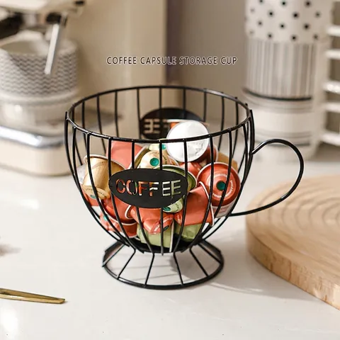 Coffee Capsule Holder Basket Iron Art Metal Hollow Mug Shape Vintage Desktop Organizer Kitchen Cafe Pod Storage Rack