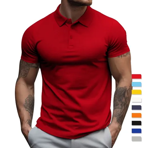 Men Polo Shirt Short Sleeve Breathable Quick Dry Polyester Slim Fit Solid Color Business Casual Lapel Tops