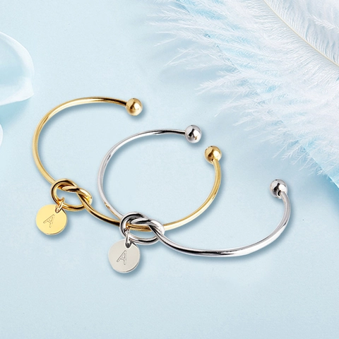 Brazalete Nudo Inicial Acero Inoxidable Colgante Corazón Chapado En Oro 18K Brazalete Abierto Joyería Mujer