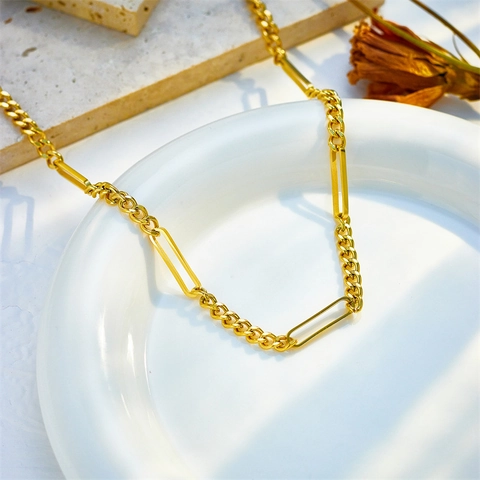 Fashion Titanium Steel Gold Necklace Hip Hop Punk Asymmetric Stitching Heavy Chain Choker Jewelry Gift For Women