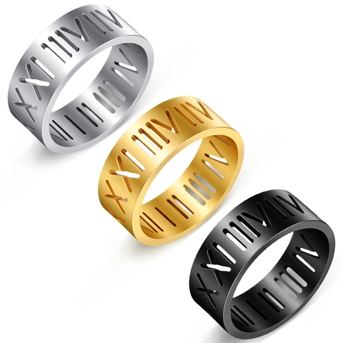 Anillo Da Uomo In Acciaio Inossidabile Numeri Romani Traforati Stile Punk Vintage Gioielli Lucidi