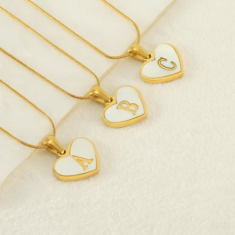 Heart Initial Necklace Women 18K Gold Plated Stainless Steel Shell Inlay Alphabet Pendant Minimalist Snake Chain Elegant Jewelry