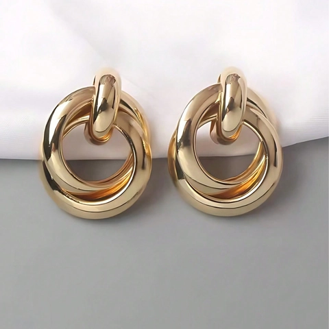 Orecchini a Bottone a Fiore in Lega Geometrica Esagerata Vintage da Donna Cerchi Intrecciati Oro Gioielli di Moda