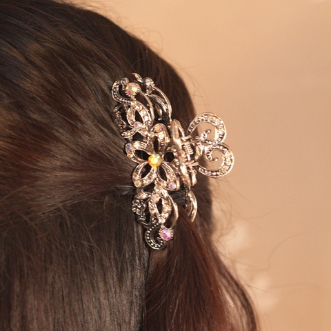 Molletta Per Capelli In Lega Floreale Retrò Design Traforato Con Accessori Per Capelli In Strass Colorati Per Donne