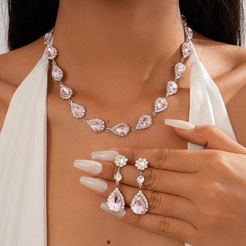 Collar Y Pendientes De Strass En Forma De Pera Estilo Palacio Joyas De Cobre De Lujo Para Mujer Fiesta Boda