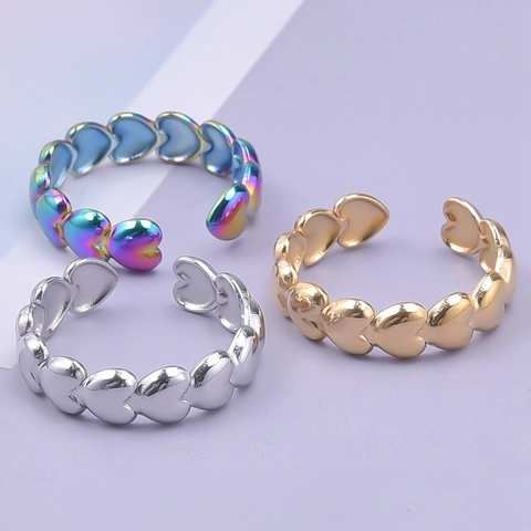 Bague Ouverte Réglable en Cœur Acier Inoxydable 304 Anneau Géométrique Minimaliste Cœurs Joints pour Femmes Hommes Bijoux Cadeau