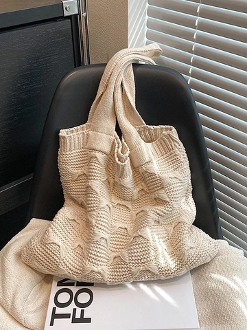 Borsa Tote In Maglia Donna Grande Capacità Borsa A Spalla All'Uncinetto Trama A Trecce Borsa Estetica Minimalista Quotidiana