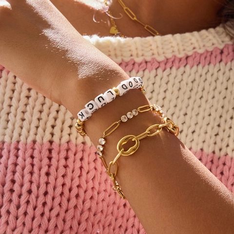 Chunky Chain Bracelet 18K Gold Plated Stainless Steel Minimalist Waterproof Hypoallergenic Jewelry For Women
