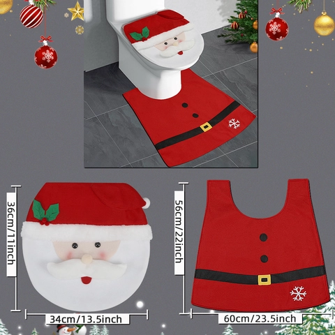Coprisedile Per WC Di Natale E Tappeto Decorazione Bagno Babbo Natale Pupazzo Di Neve Renna Poliestere Peluche Festivo