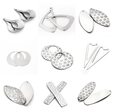 Ciondoli Pendenti In Acciaio Inossidabile Incisi Metallo Accessori Per Creazione Di Gioielli DIY Forme Geometriche Argento
