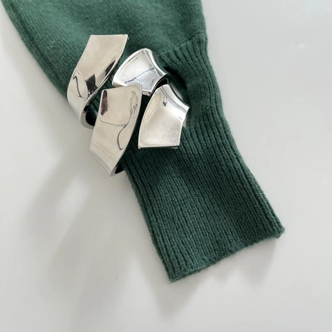 Maglione Maglia Spalle Scoperte Donna Poliestere Dettaglio Anello Metallo Manica Lunga Aderente Casual Top