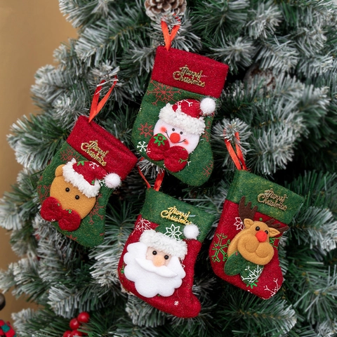Christmas Stockings Hanging Ornaments Mini Gift Bags 3D Santa Snowman Reindeer Bear Felt For Xmas Tree Home Party Decor