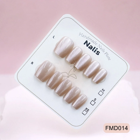 Handmade Press On Nails Cat Eye Nude Champagne Short Square Oval ABS Artificial False Nails For Women Simple Elegant