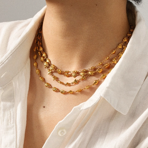 Collana Catena A Maglia Cuore Conchiglia Farfalla Acciaio Inossidabile Placcato Oro 18K Gioielli Clavicicola Donna Elegante