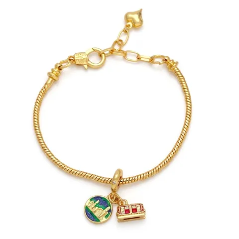 Pulsera De Dijes De Cadena De Serpiente De Moda Cobre Chapado En Oro De 18K Avión Globo Pasaporte Corazón MOM Para Mujer