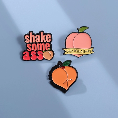 Broche de Esmalte Divertido Forma de Melocotón Aleación de Zinc Pin de Solapa Cita de Humor Insignia Fitness para Mochila Ropa