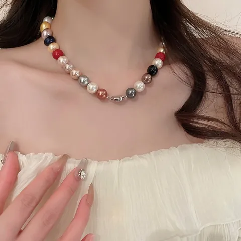 Collana Di Künstliche Perle Di Imitazione Multicolore Per Donna Moda Perla Artificial Rotonda Chiusura In Lega Accessorio Gioielli Versatile