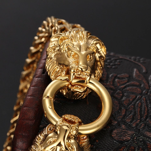 Men Stainless Steel Bracelet Lion Head Chunky Woven Chain Biker Punk Jewelry Retro Hip Hop Style