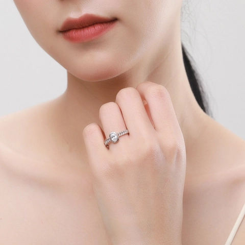Anello In Argento Sterling 925 Con Zircone Ovale Fascia A Catena Cava Gioielli Minimalisti Eleganti