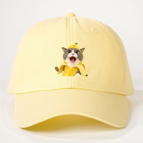 Banana Cat Meme Honkbalpet Polyester Katoen Verstelbaar Zonbescherming Gebogen Rand Kawaii Grappig Unisex Hoed