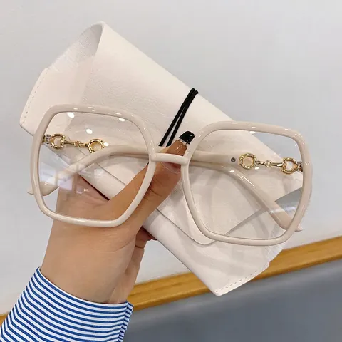 Oversized Vierkante Blauw Licht Filter Bril Acetaat Frame Resin Lenzen Bit Metalen Decoratie Mode Brillen
