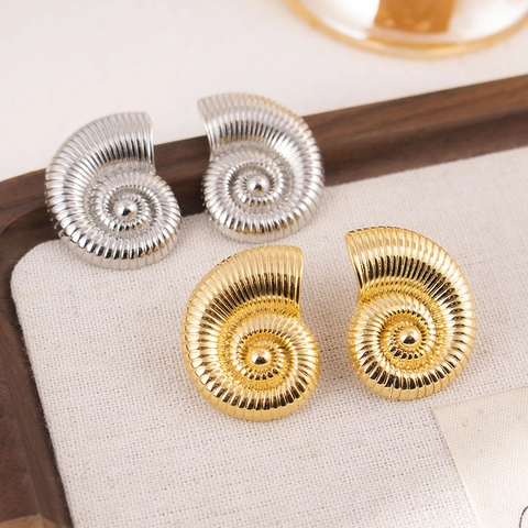 Boucles D'oreilles Puces Coquille De Nautile Métal Cuivre Avec Tige En Argent 925 Style Vintage Pour Femme