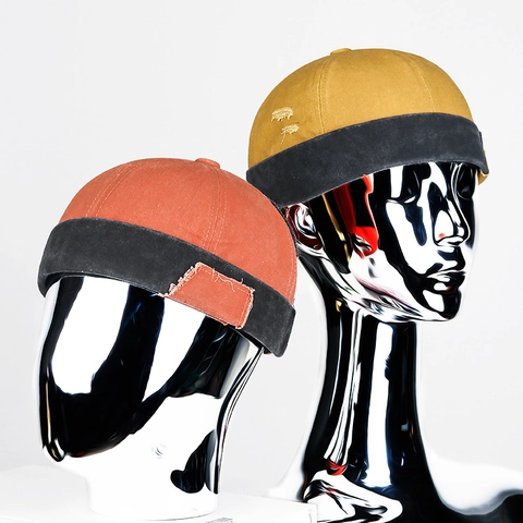 Cappello Docker In Cotone Lavato Retrò Berretto Da Marinaio Senza Falda Patchwork Distressed Regolabile Hip Hop Streetwear