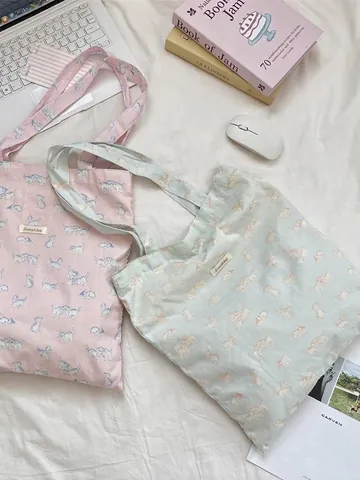 Sac Fourre-Tout En Toile Pour Femmes Imprimé Chat Mignon Grande Capacité Sac À Épaule Pour Ecole Style Japonais Kawaii