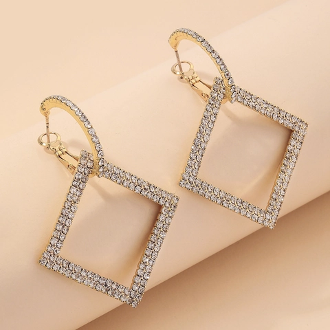 Geometric Square Dangle Earrings With Rhinestones And 925 Sterling Silver Earring Post For Women Fashion Luxury
