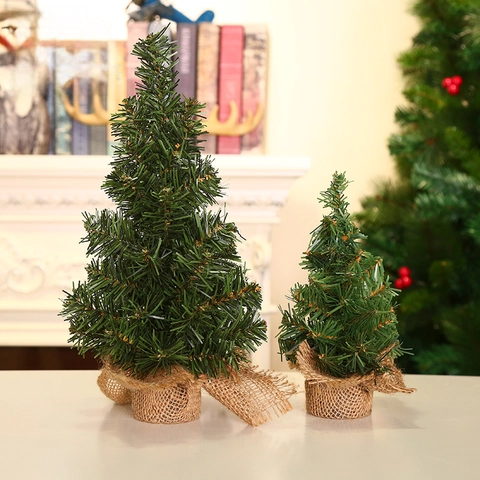Mini Künstlicher Weihnachtsbaum Mit Jutebasis Tischdekoration Für Büro Zuhause Feiertag Schreibtisch Rustikaler PVC Kiefernbaum