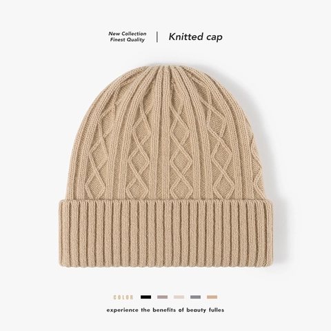 Gorro Beanie De Lana Merina Punto De Cable Con Vuelta Grueso Cálido Invierno Para Hombre Mujer Unisex Minimalista Suave Color Sólido