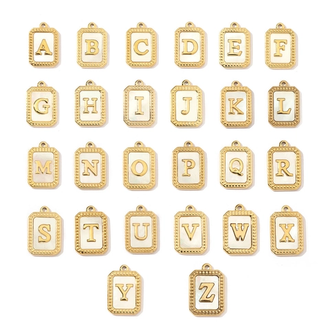 Alphabet Letter Pendant Stainless Steel Shell Rectangle Vintage French Style Jewelry Making Accessory For DIY