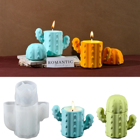 Cactus Silicone Mold For DIY Candle Making Aromatherapy Wax Cup Resin Epoxy Storage Container Jar Home Decor 3D Textured