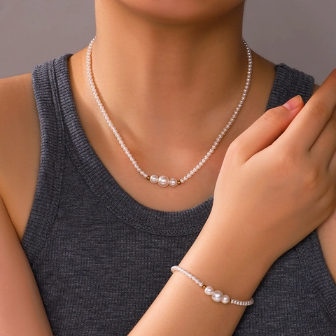 Collana E Bracciale Di Künstliche Perle Acciaio Inossidabile Placcato Oro 18K Gioielli Minimalisti Per Donne